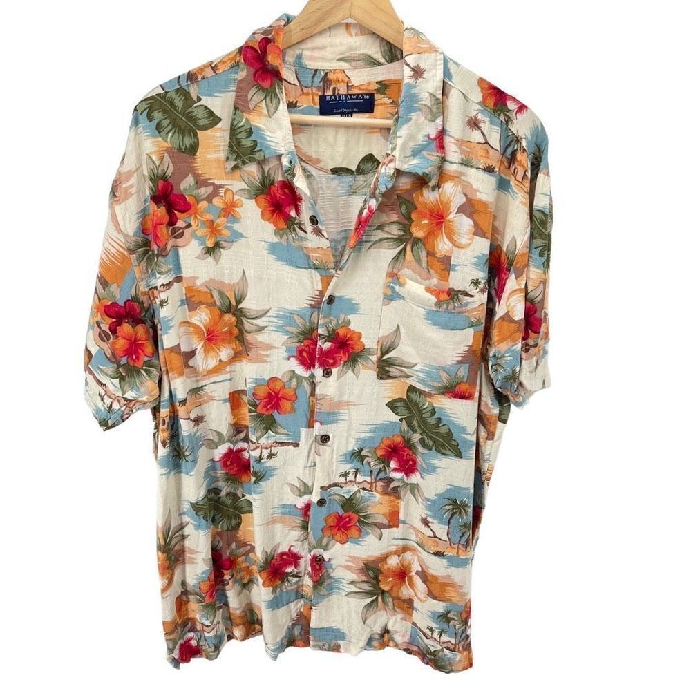 Hathaway Mens Button Down Shirt Tropical Hawaiian Classic Beach Multicolor XL